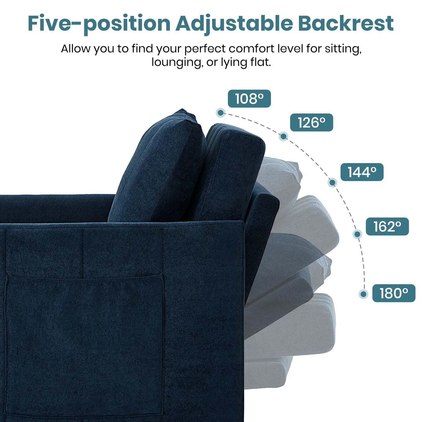 Upholstered Convertible Sleeper Sofa With 5 Position Backrest, Side Pockets, Storage by Unique Piece Furniture