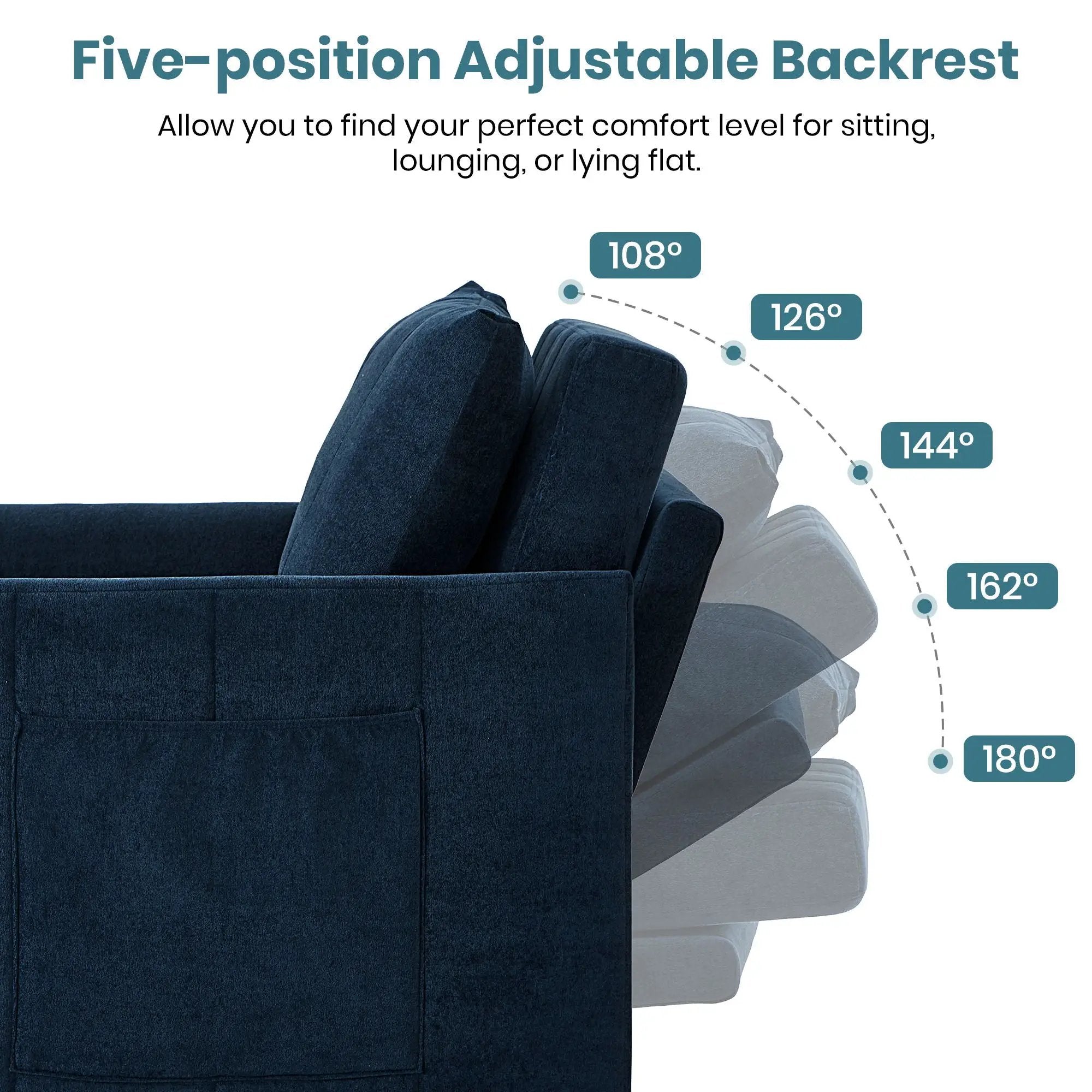 Upholstered Convertible Sleeper Sofa With 5 Position Backrest, Side Pockets, Storage by Unique Piece Furniture