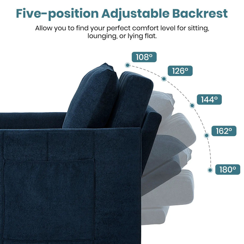 Upholstered Convertible Sleeper Sofa With 5 Position Backrest, Side Pockets, Storage