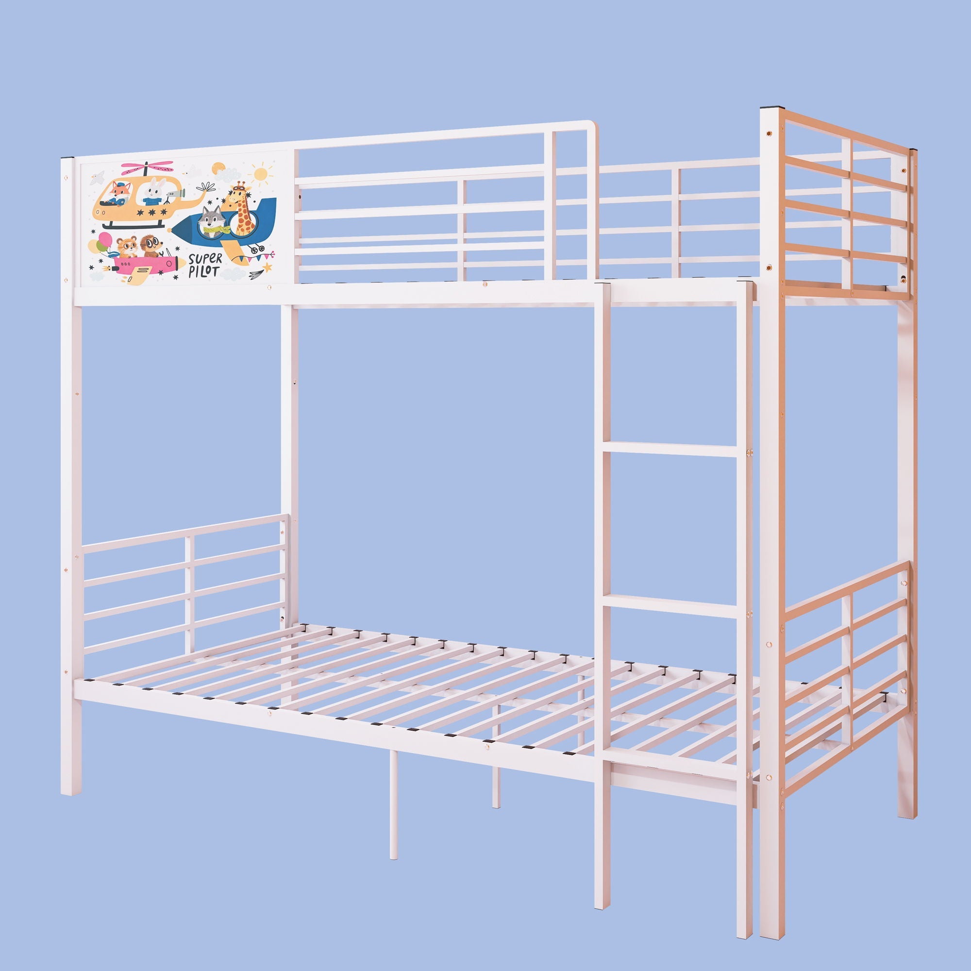 Bunk Bed, Convertible To 2 Separate Twin Size Beds With Full Length Guardrail & Ladder, No Box Spring Needed - White by HouseOfZazla