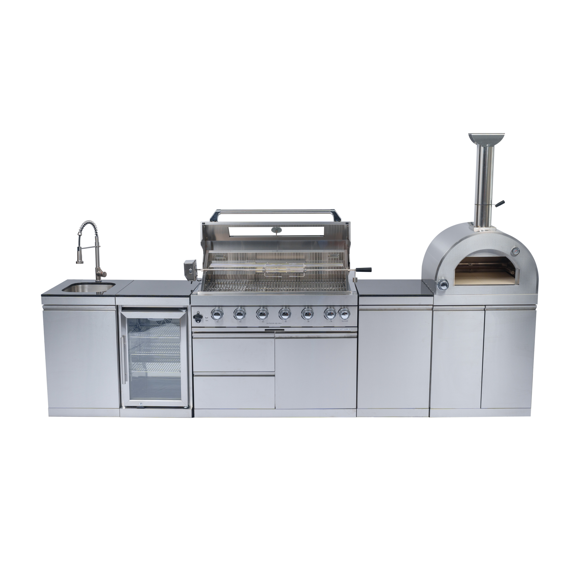 128" 120,000 BTU 6-Burner Outdoor Kitchen Island Grill with Pizza Oven by Chery Industrial