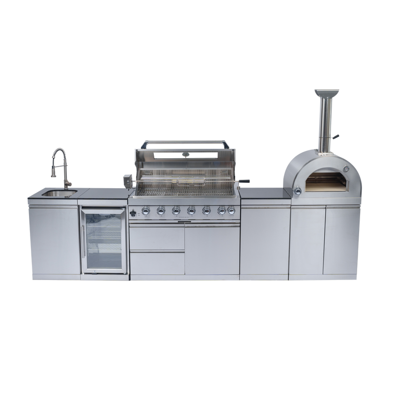 128" 120,000 BTU 6-Burner Outdoor Kitchen Island Grill with Pizza Oven by Chery Industrial