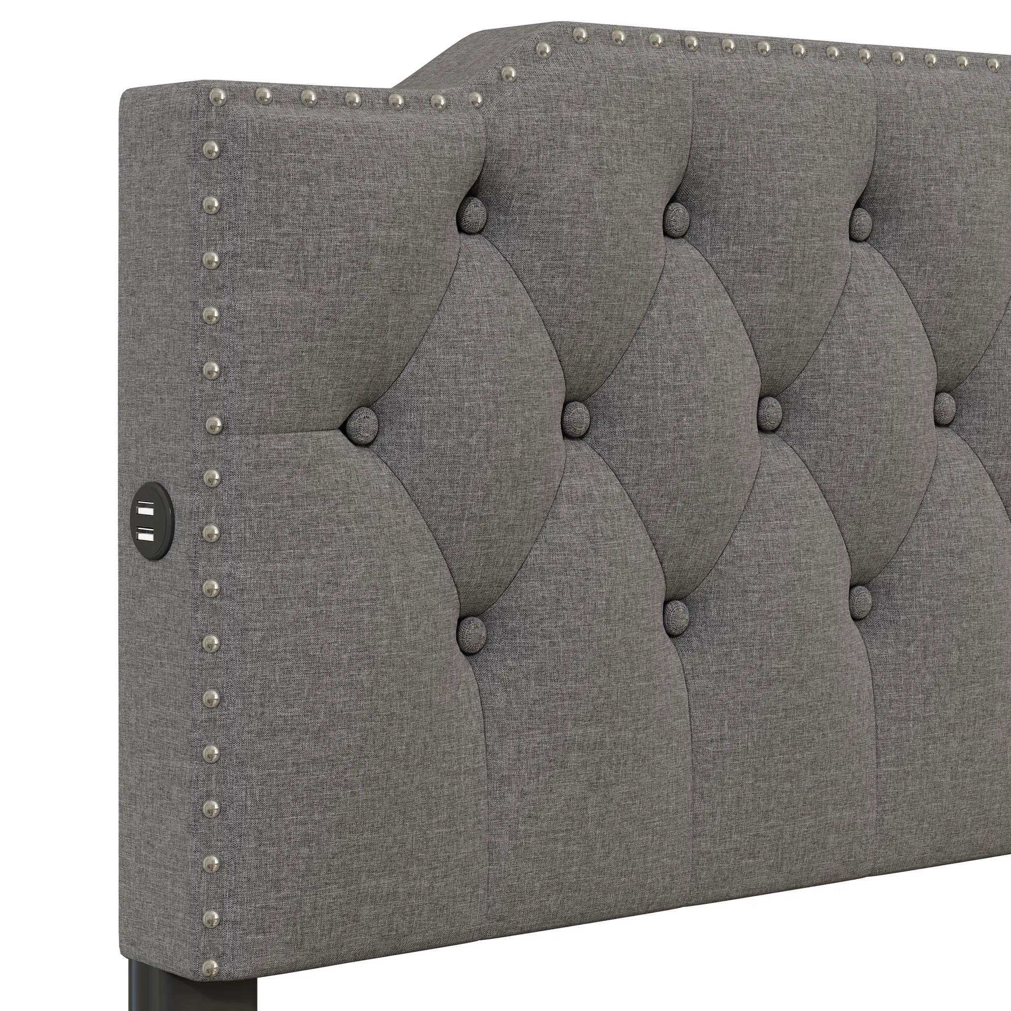 Upholstered Platform Bed With 2 Drawers And 2 Sets Of USB Ports On Each Side, Fabric by HouseOfZazla