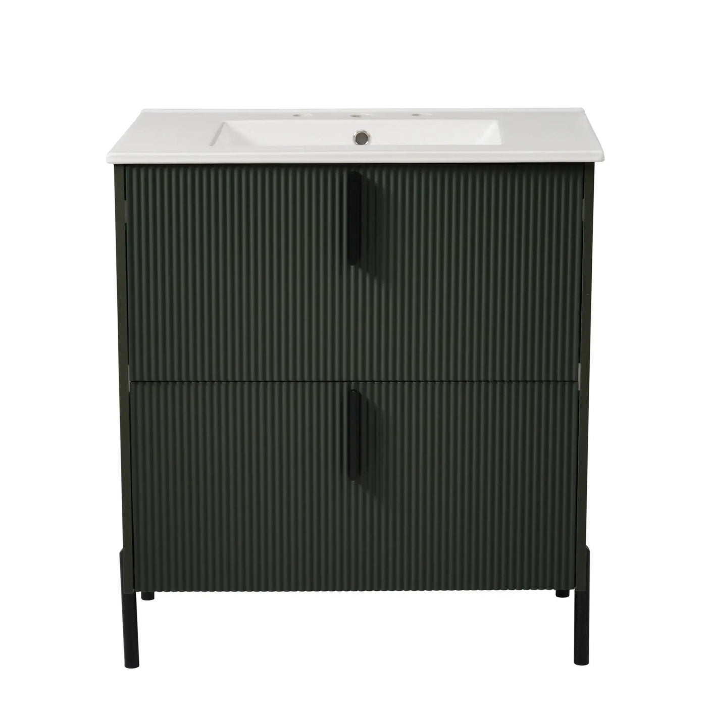 Bathroom Vanity With Ceramic Sink, Fluted Design by HouseOfZazla