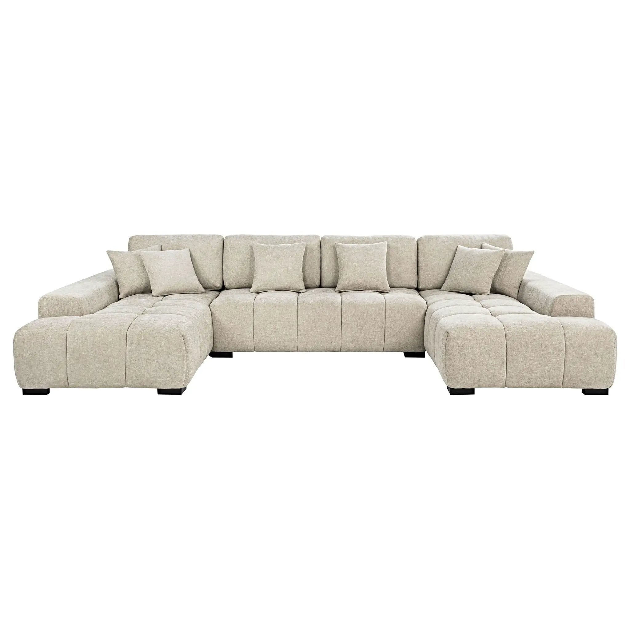 Cannella U-Shaped Double Chaise Upholstered Sectional Sofa Beige by Unique Piece Furniture