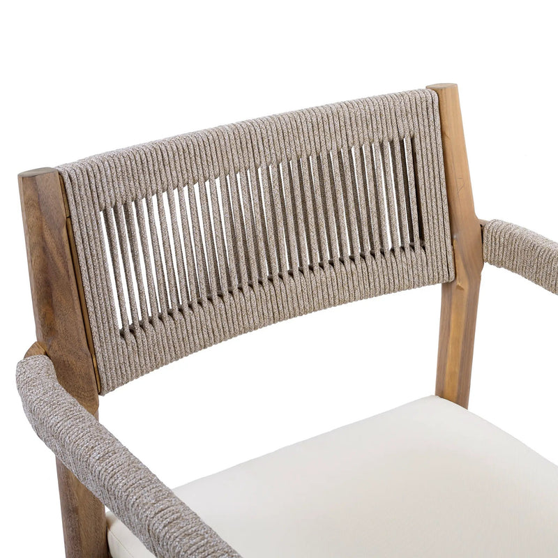 Braided Acacia Wood Outdoor Dining Chairs Set of 2 – Teak Look with Beige Rope & Cream Cushions by HouseOfZazla