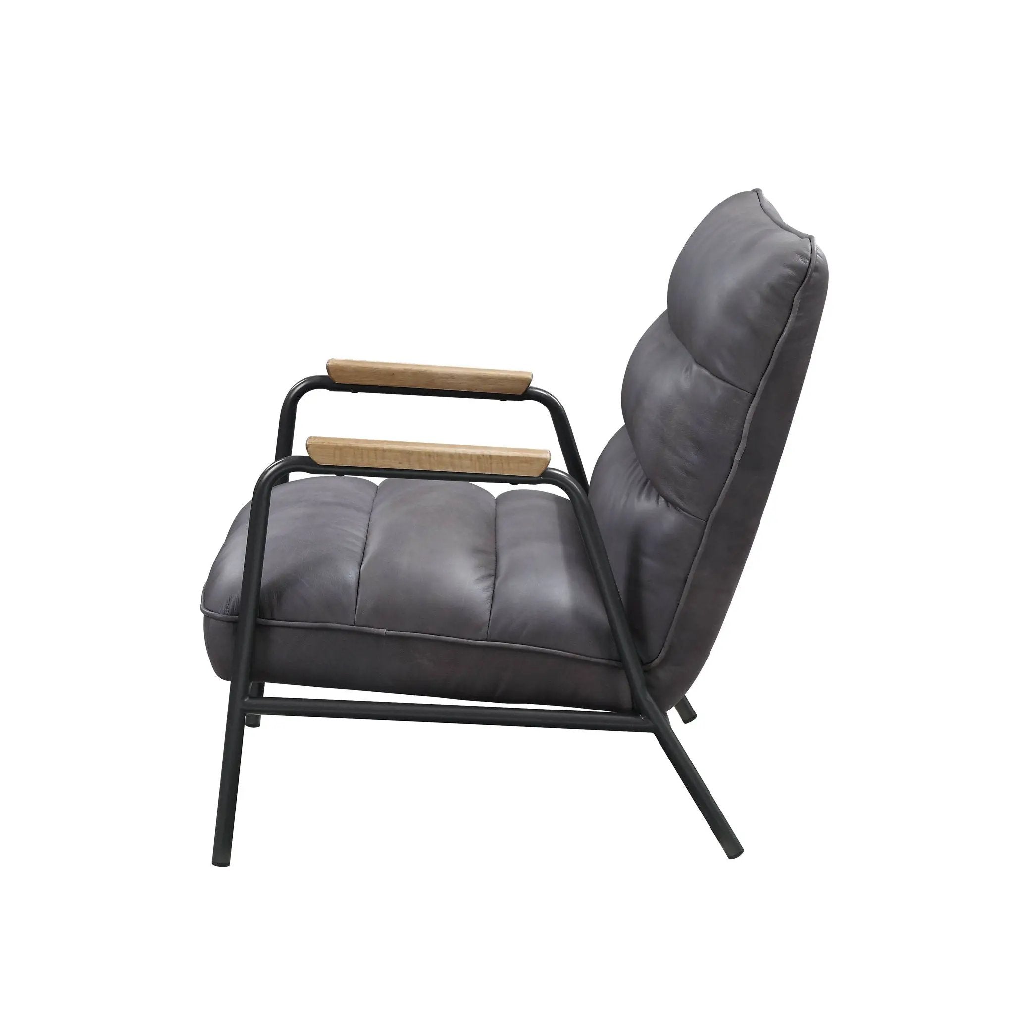 Nignu - Top Grain Leather Matt Iron Accent Chair - Gray by HouseOfZazla