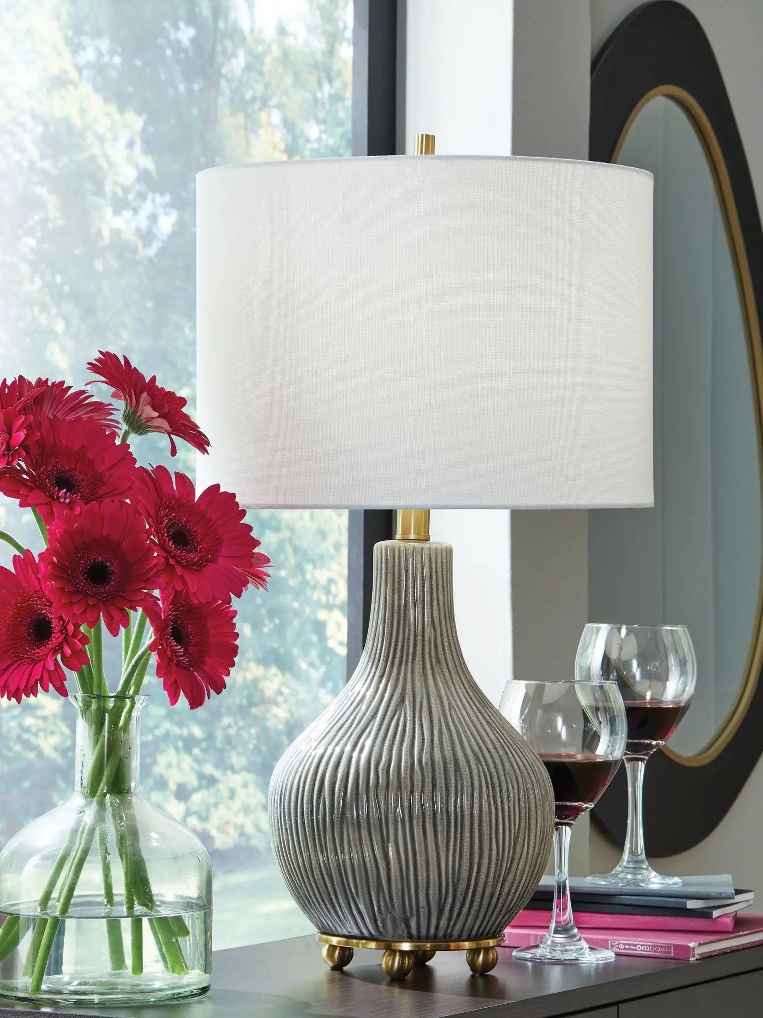 Judlen - Ceramic Table Lamp - Gray / Gold Finish by Unique Piece Furniture