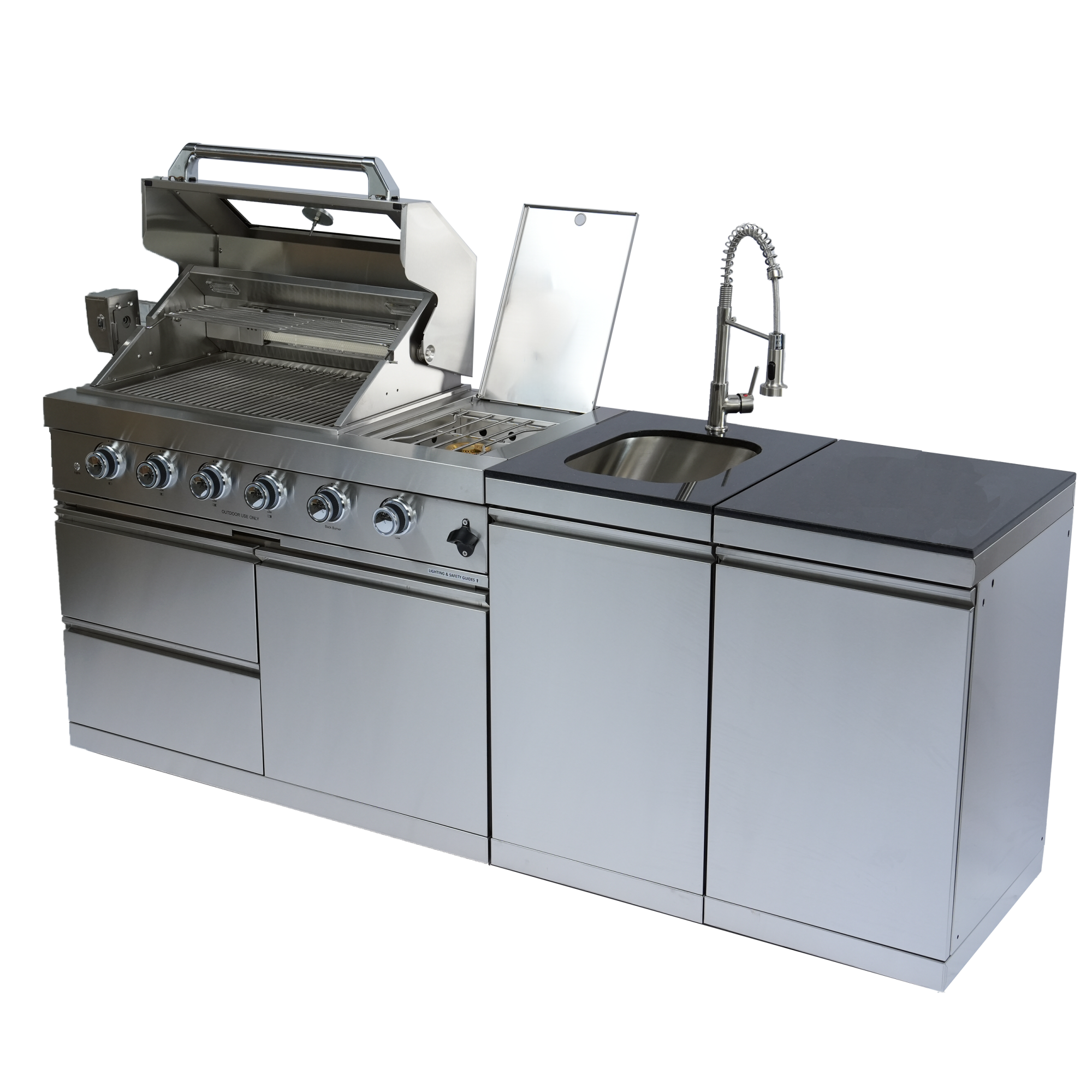 85" 4-Burner 72,000 BTU Silver Outdoor Kitchen Island Grill + Side Burner + Storage Cabinets & Drawers by Chery Industrial