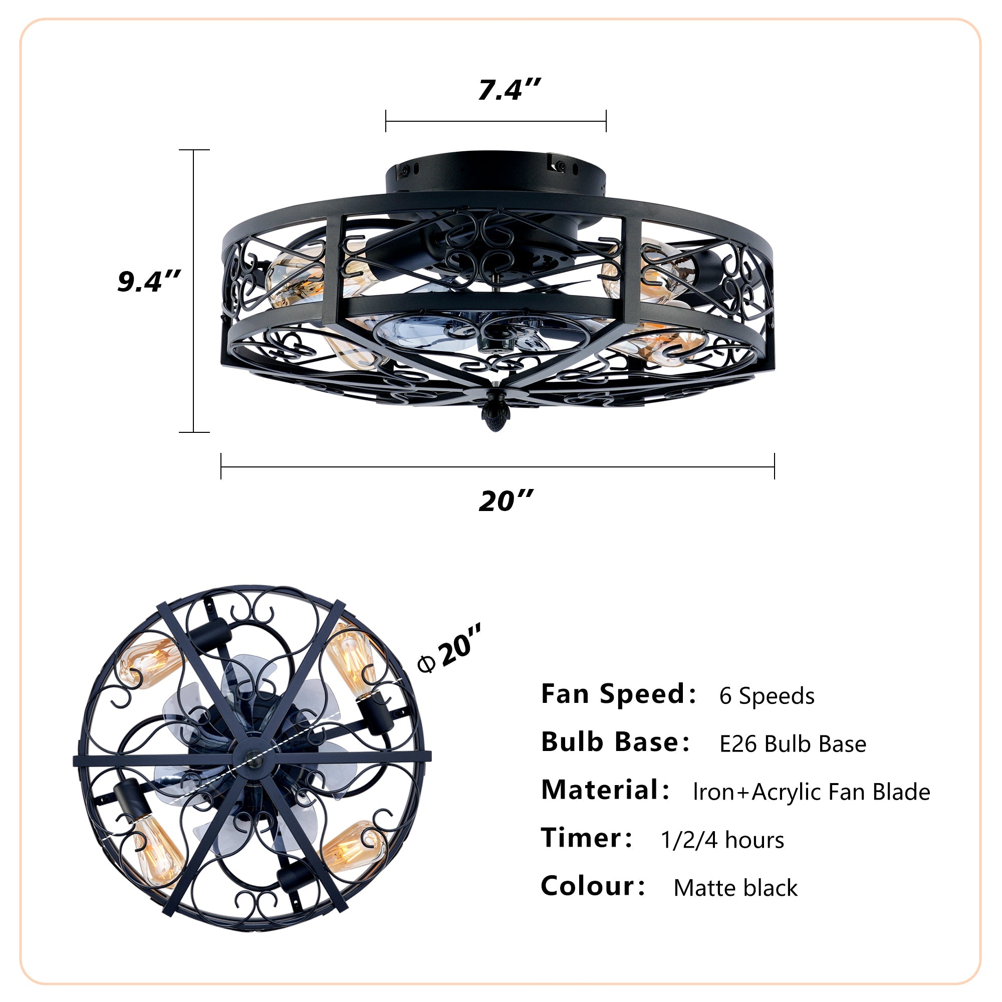 20" Mounting Type Ceiling Fan with Reversible Motor and Remote Control by HouseOfZazla
