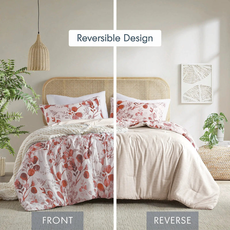 3-Piece King/Cal King Reversible Floral Botanical Seersucker Comforter Set by HouseOfZazla