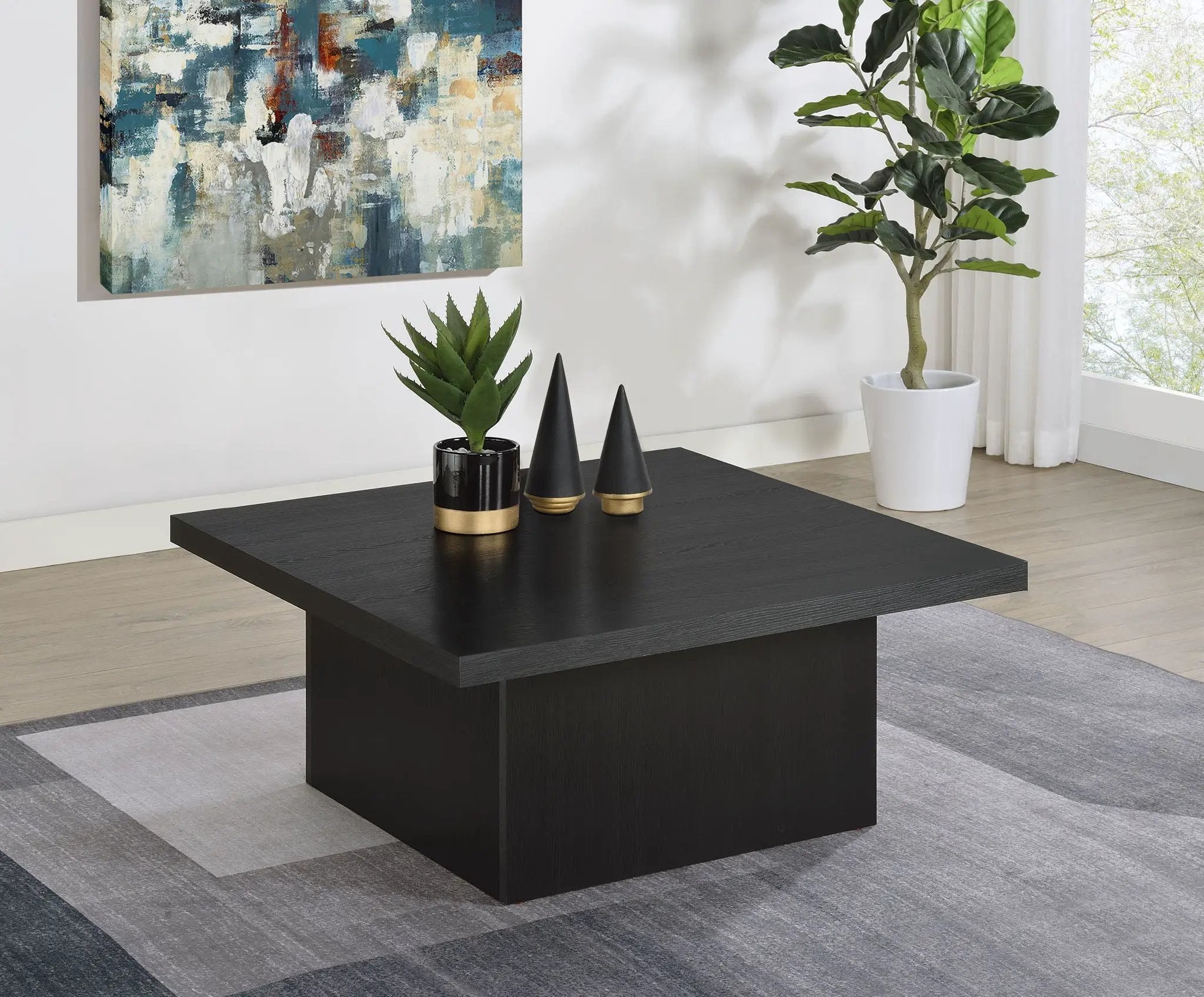 Devar Square Engineered Wood Cocktail Coffee Table Black by Unique Piece Furniture