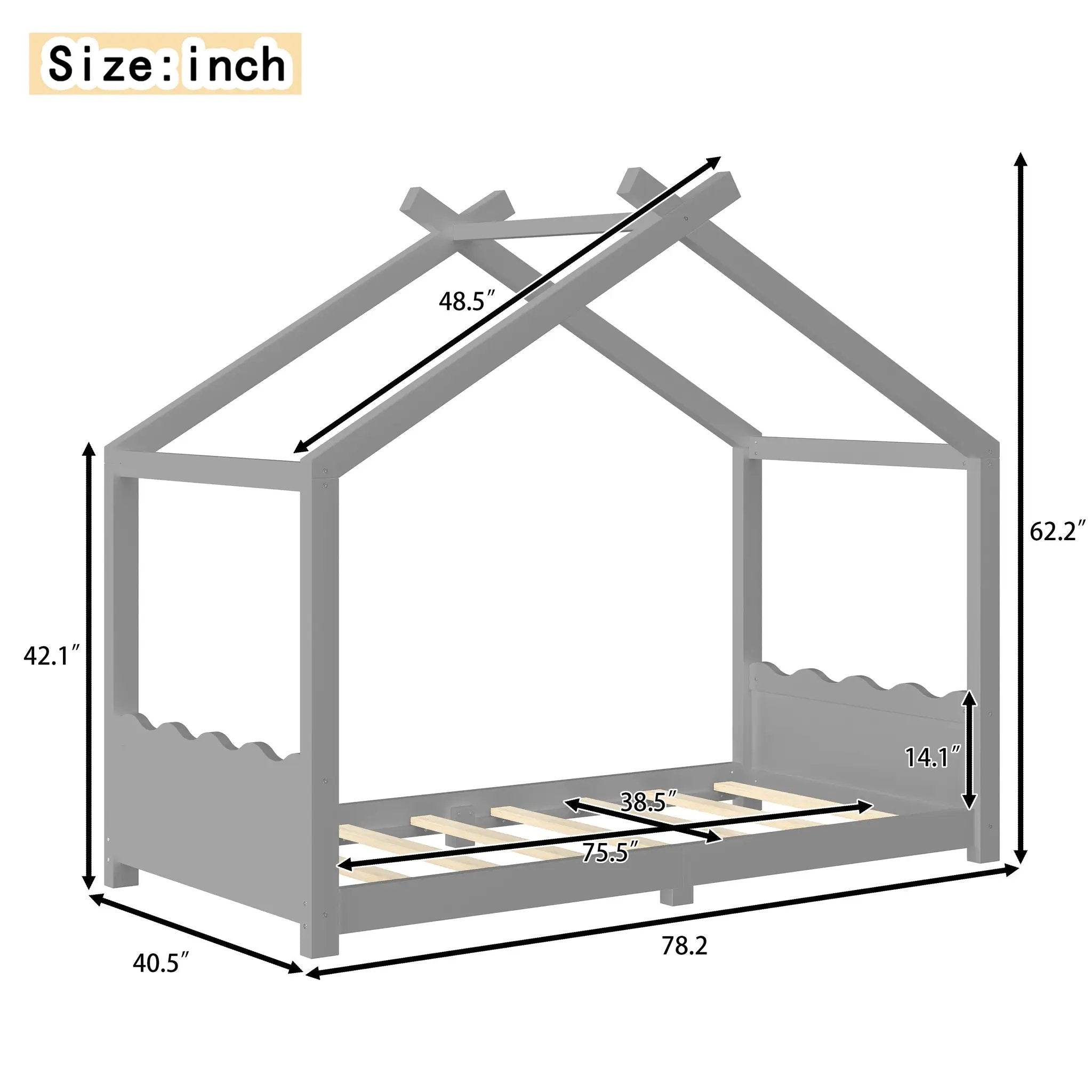 Twin House Floor Bed with Support Slats by HouseOfZazla