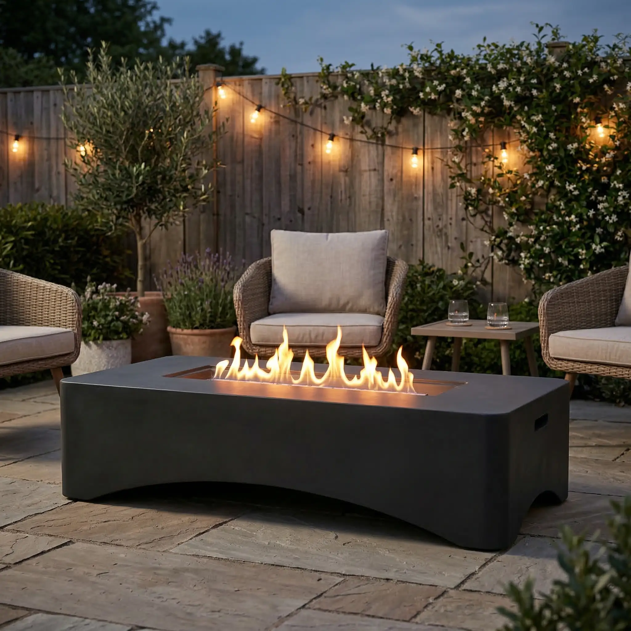56" Propane Fire Pit Table, Rectangular Outdoor Gas Fire Pit by HouseOfZazla