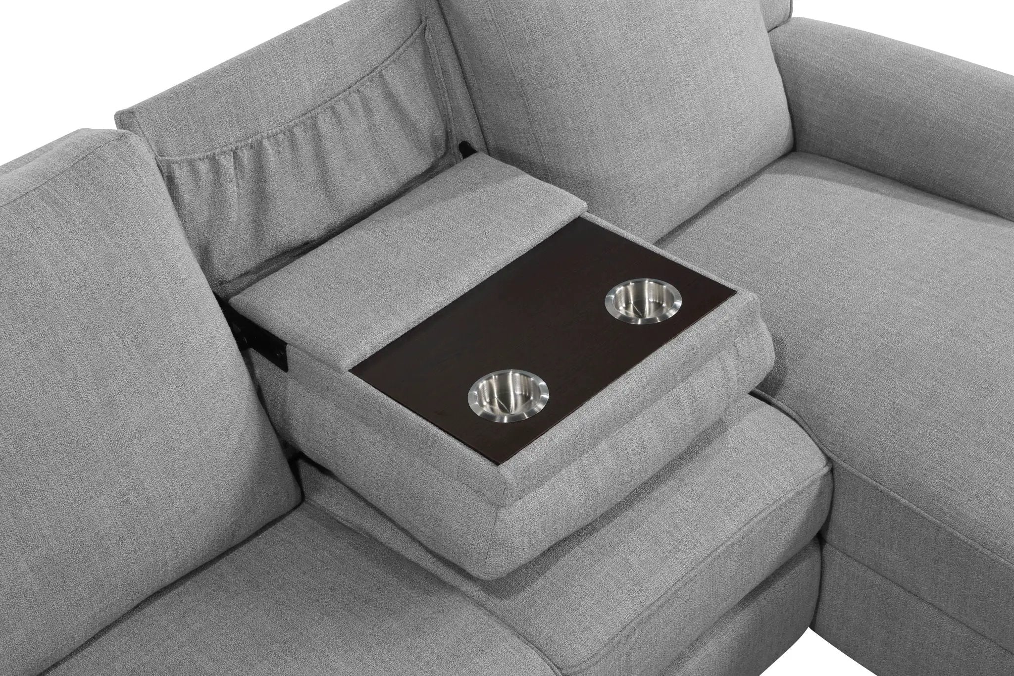 Destiny - Linen Sectional Sofa With Dropdown Table - Gray by HouseOfZazla