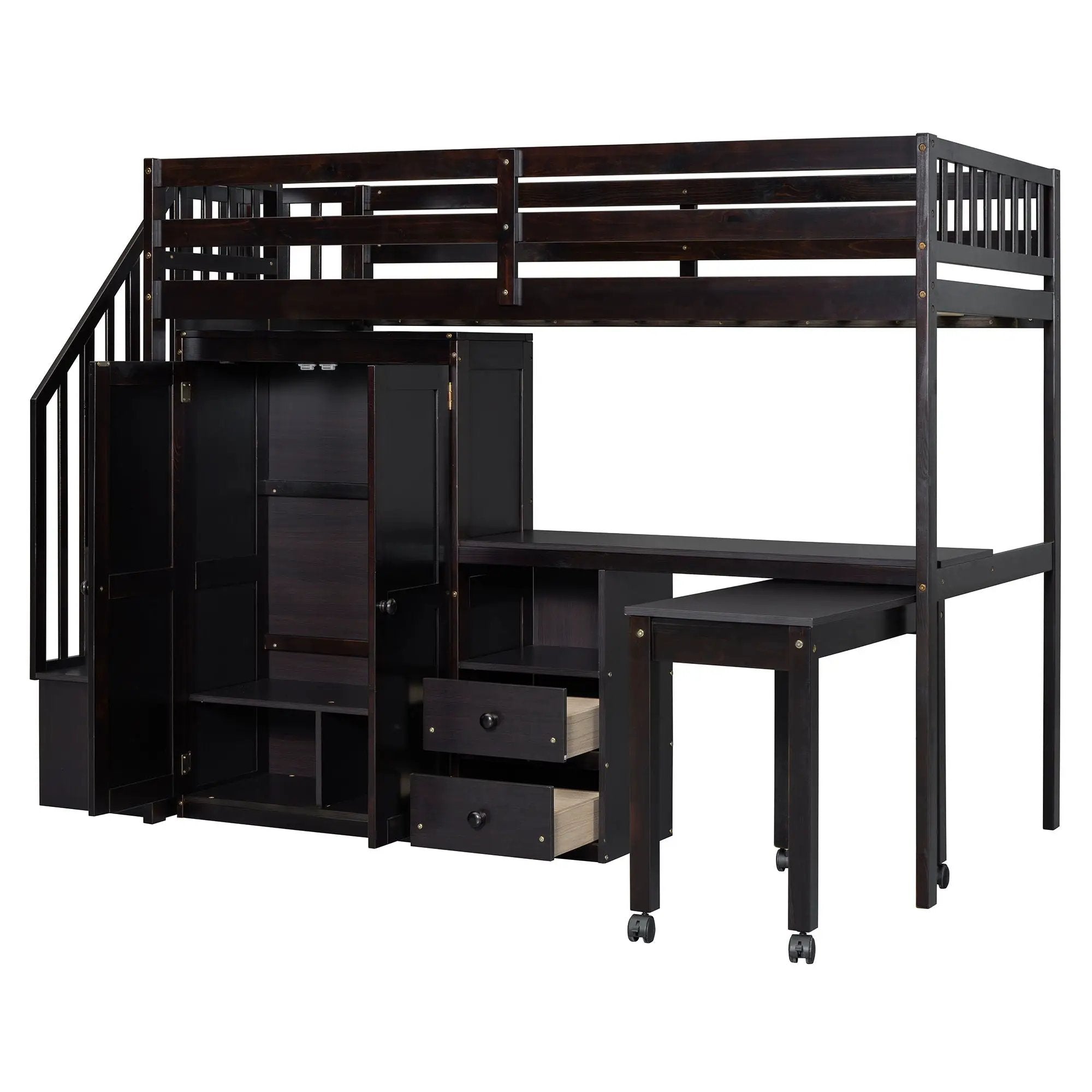 Loft Bed With Stairs, Bookshelf, Drawers, Desk & Wardrobe, Space Saving Multifunctional Furniture by HouseOfZazla