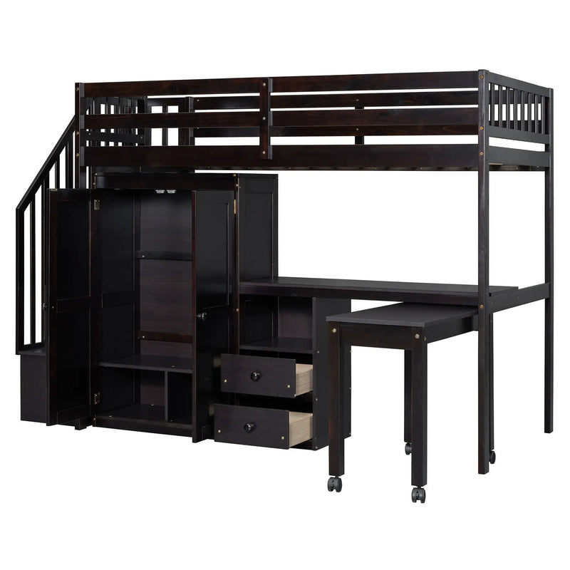 Loft Bed With Stairs, Bookshelf, Drawers, Desk & Wardrobe, Space Saving Multifunctional Furniture by HouseOfZazla