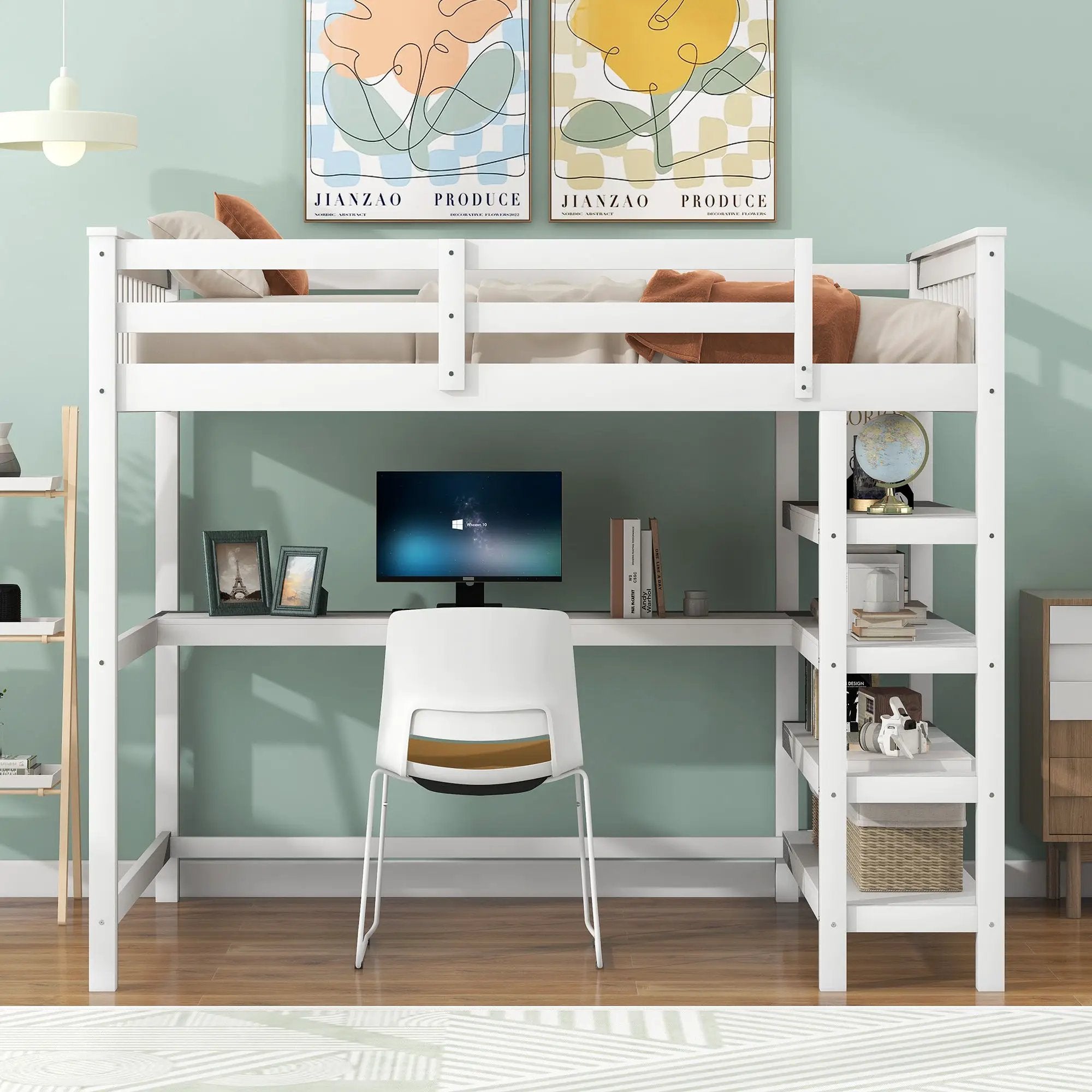 Loft Bed With Storage Shelves And Under Bed Desk by Unique Piece Furniture