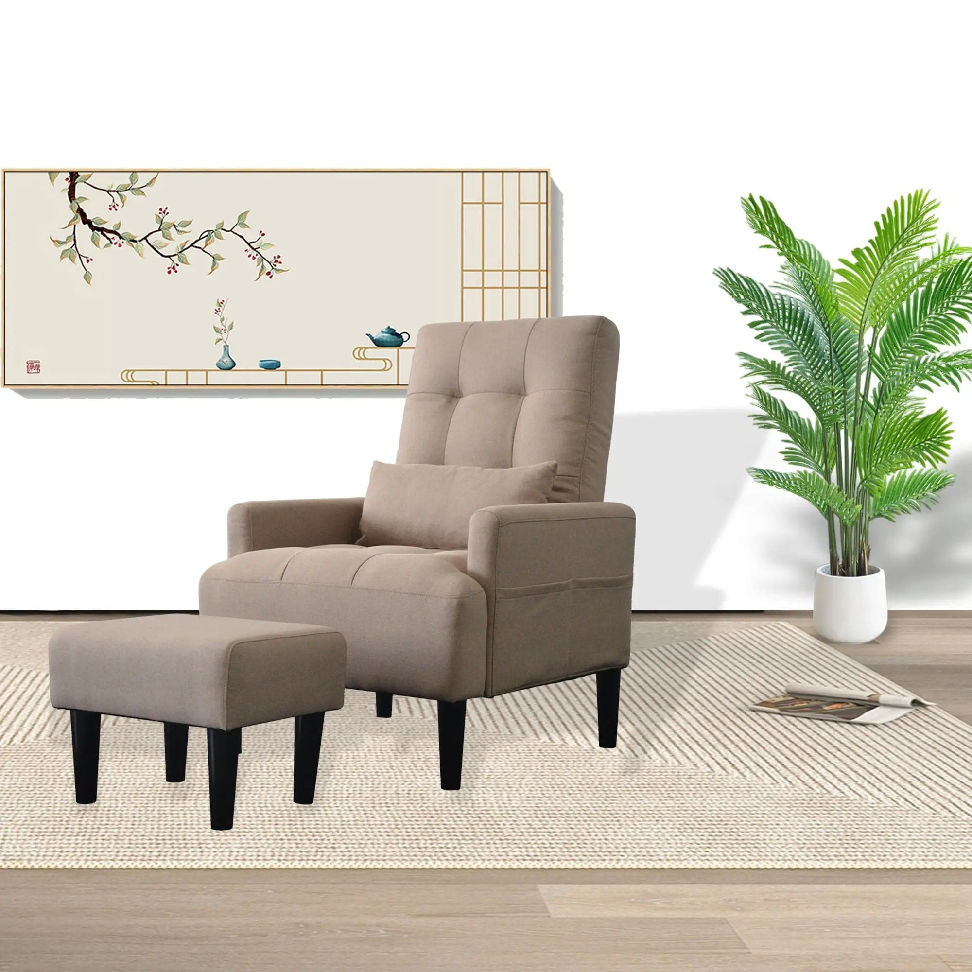Living Room Sofa Single Chair And Ottoman, Modern Multi-Function Fabric Living Room Sofa Lounge Chair Bed And Stool. Soft Leisure Single Chair Adjustable Into 5 Angles With Sofa Bed by Unique Piece Furniture