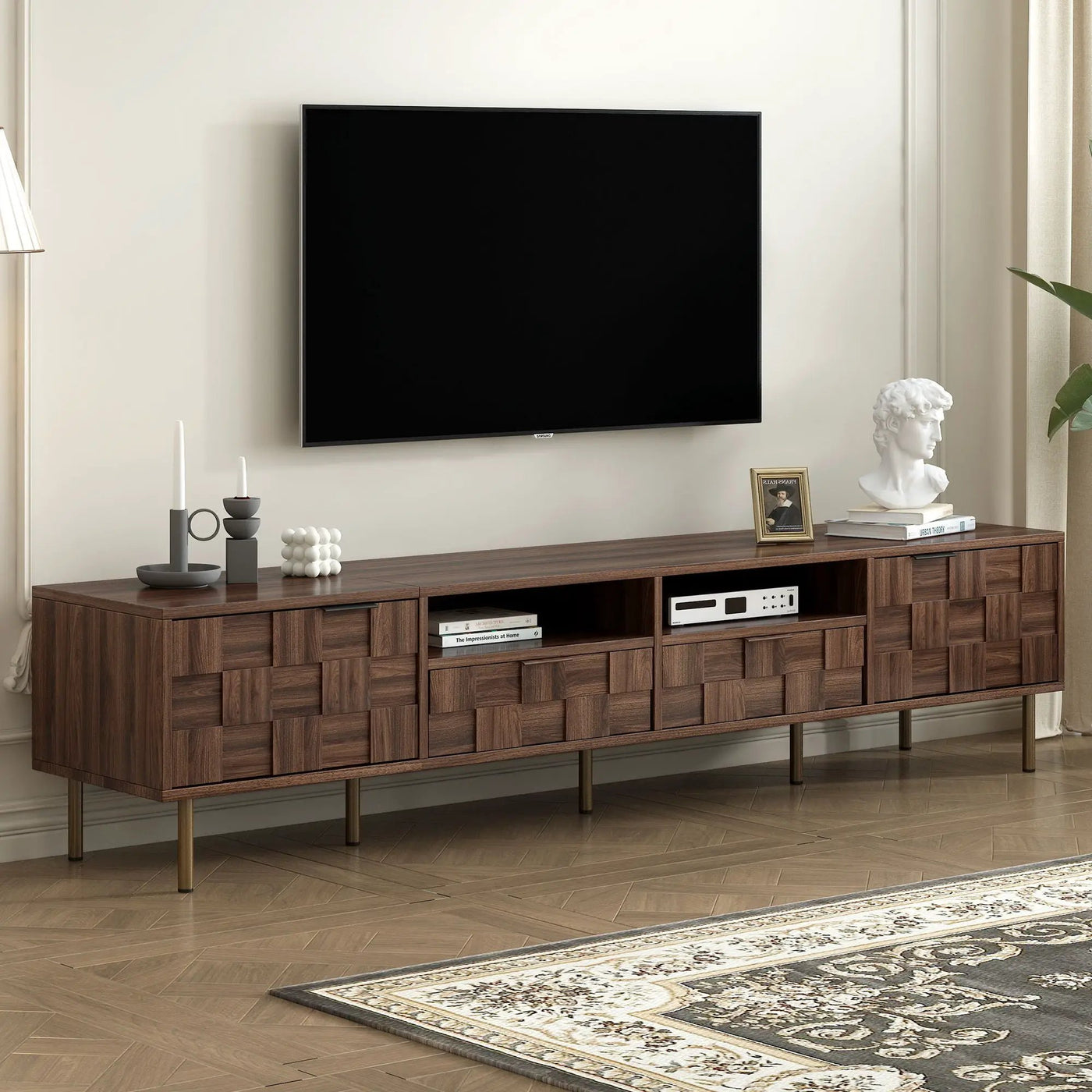 TV Stand With 2 Drawers, Media Console Table, Storage Cabinet With Cable Management by Unique Piece Furniture
