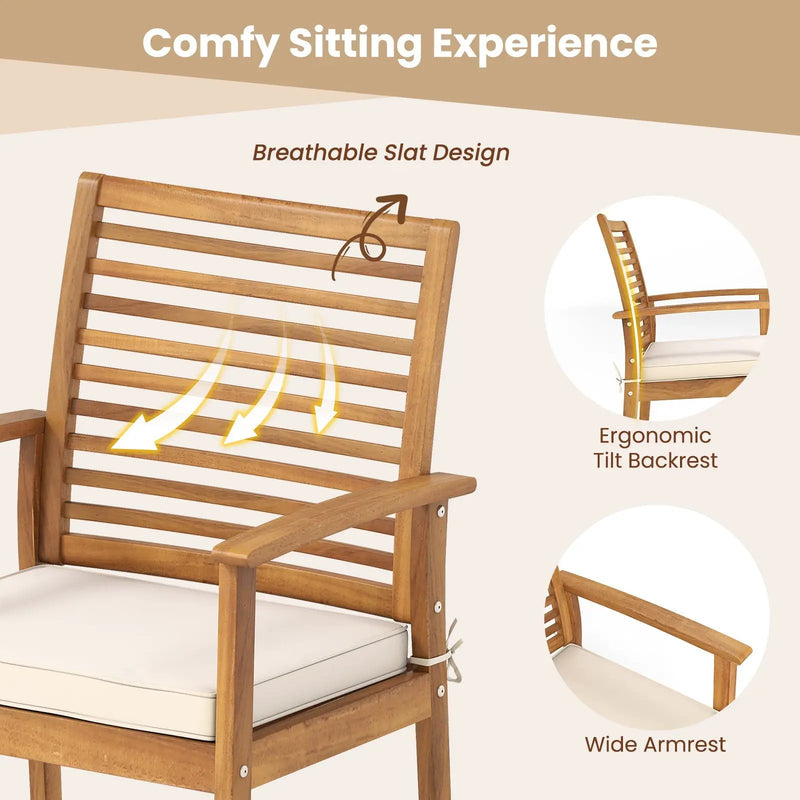 Outdoor Patio Dining Chairs Set of 2 with Removable Padded Cushion and Slatted Backrest-Beige by DirectDeals