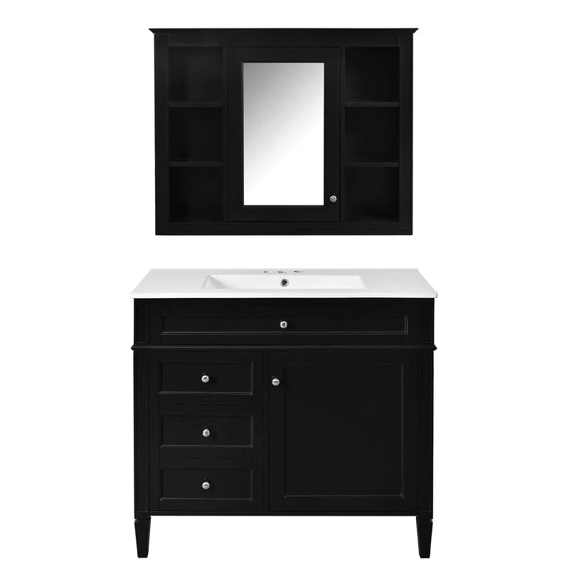 Bathroom Vanity With Mirror Cabinet, Single Sink With 2 Soft Closing Doors And 4 Drawers by Unique Piece Furniture