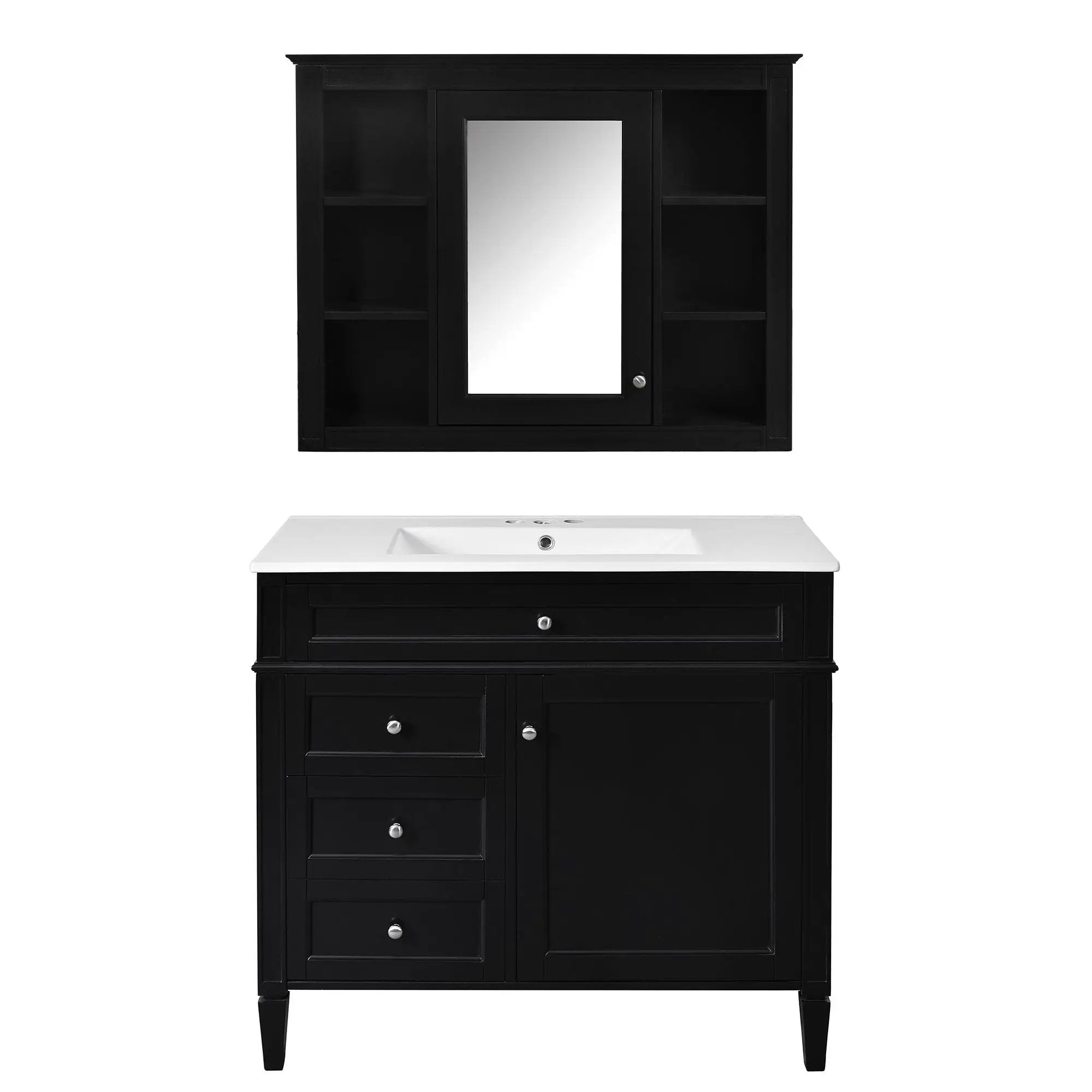 Bathroom Vanity With Mirror Cabinet, Single Sink With 2 Soft Closing Doors And 4 Drawers by Unique Piece Furniture