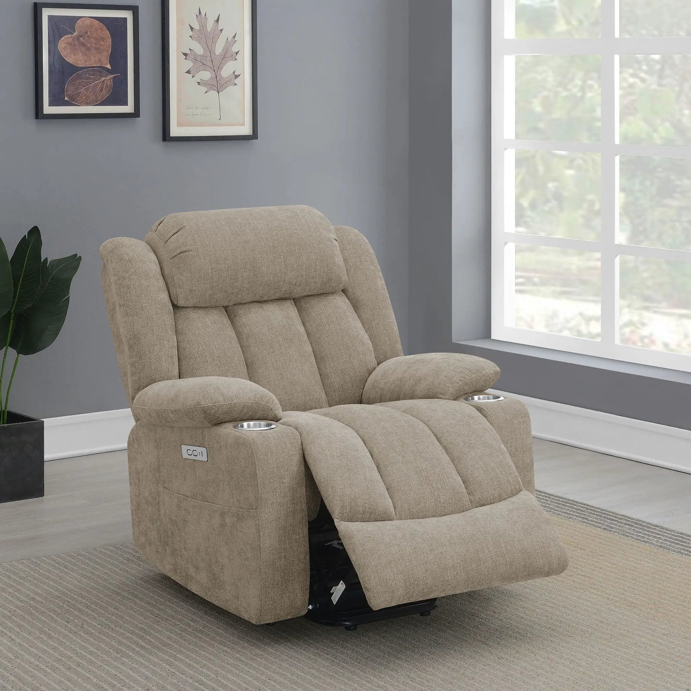 Beca - Upholstered Power Lift Recliner With Cupholders And USB Charging by Unique Piece Furniture