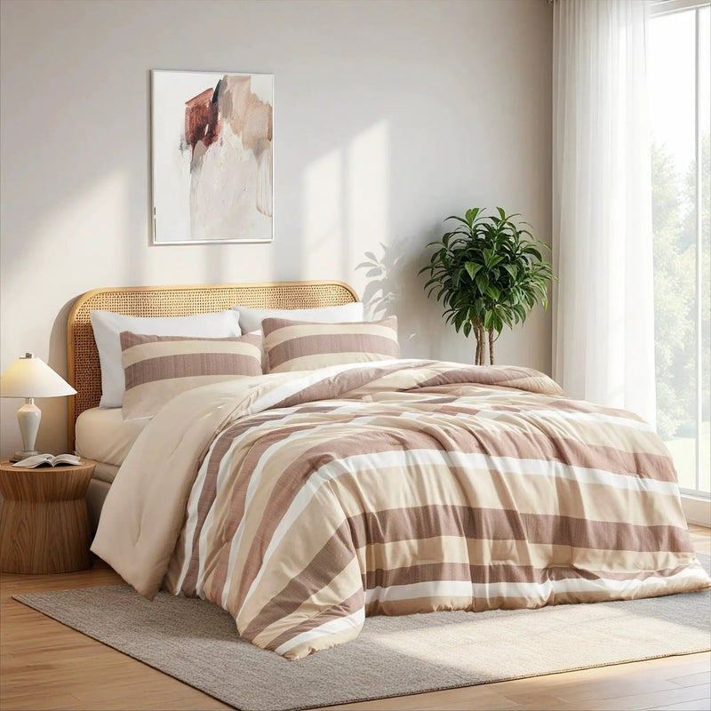 3-Piece Full/Queen Stripe Textured Print Comforter Set in Terracotta by HouseOfZazla