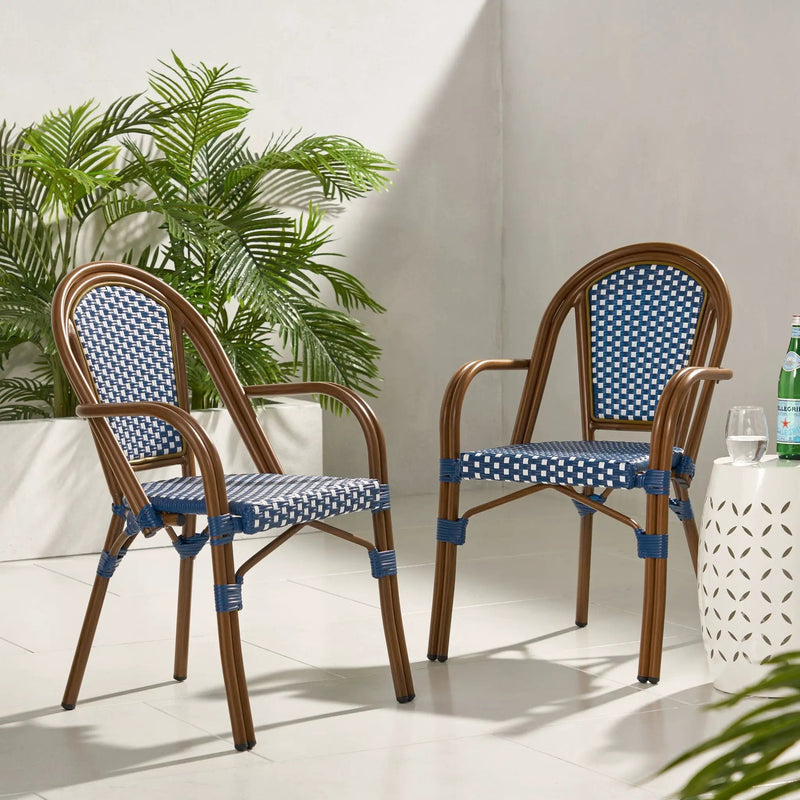 Bistro Chair With 2 Toned Checkered Pattern (Set of 2) - White / Navy by HouseOfZazla