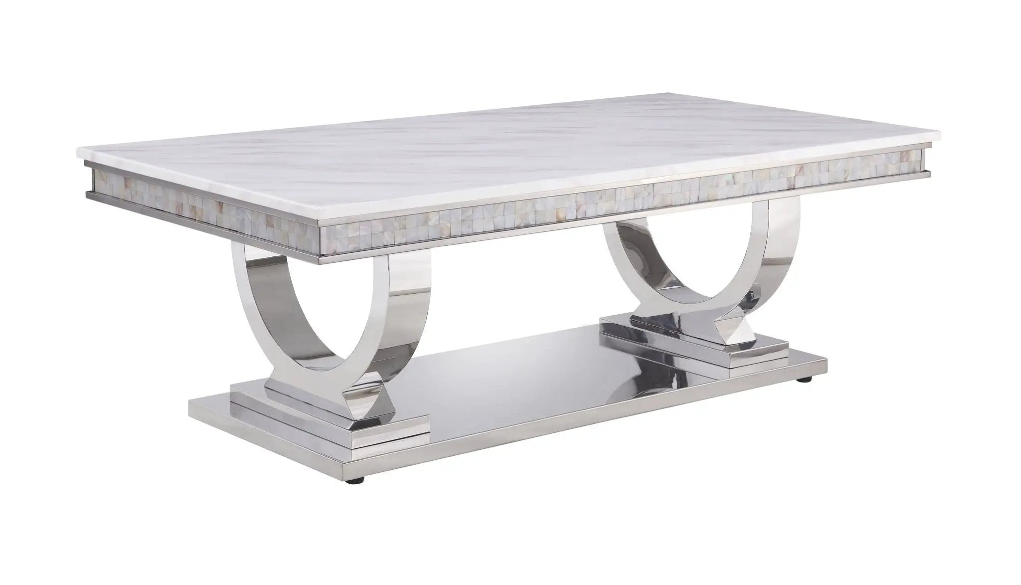 Zander - Printed Faux Marble Top & Mirrored Table - Marble by Unique Piece Furniture