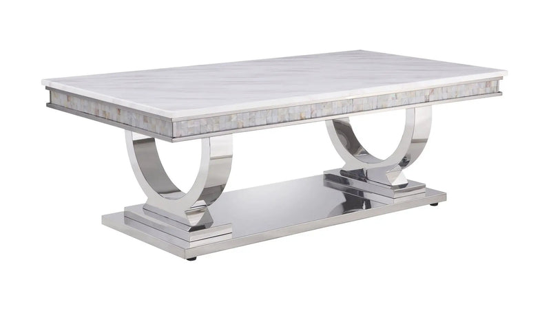Zander - Printed Faux Marble Top & Mirrored Table - Marble by Unique Piece Furniture