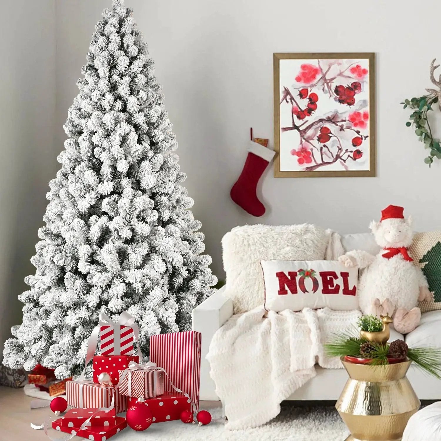 9-Foot Pre-Lit Snow-Flocked Christmas Tree by HouseOfZazla