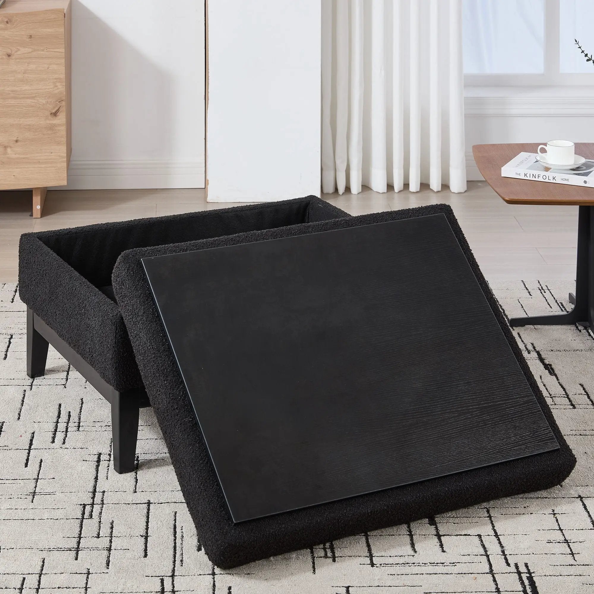 Upholstered Storage Ottoman With Reversible Lid Coffee Table With Rubberwood Legs by Unique Piece Furniture
