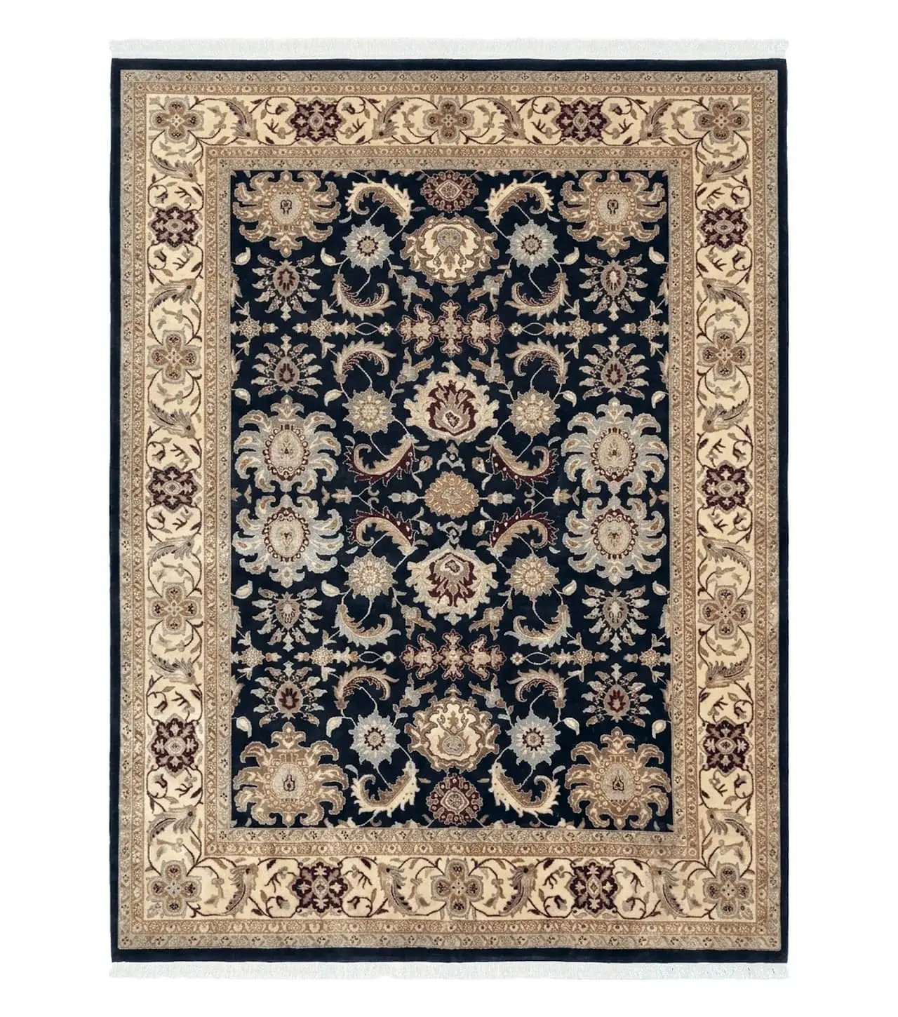 Indo Mahal Rug 8x12, Indian Sultanabad Handmade Area Rug, Vintage Hand-Knotted Wool Black Floral Traditional Oriental Dinning Room Rug by Jewel Rugs