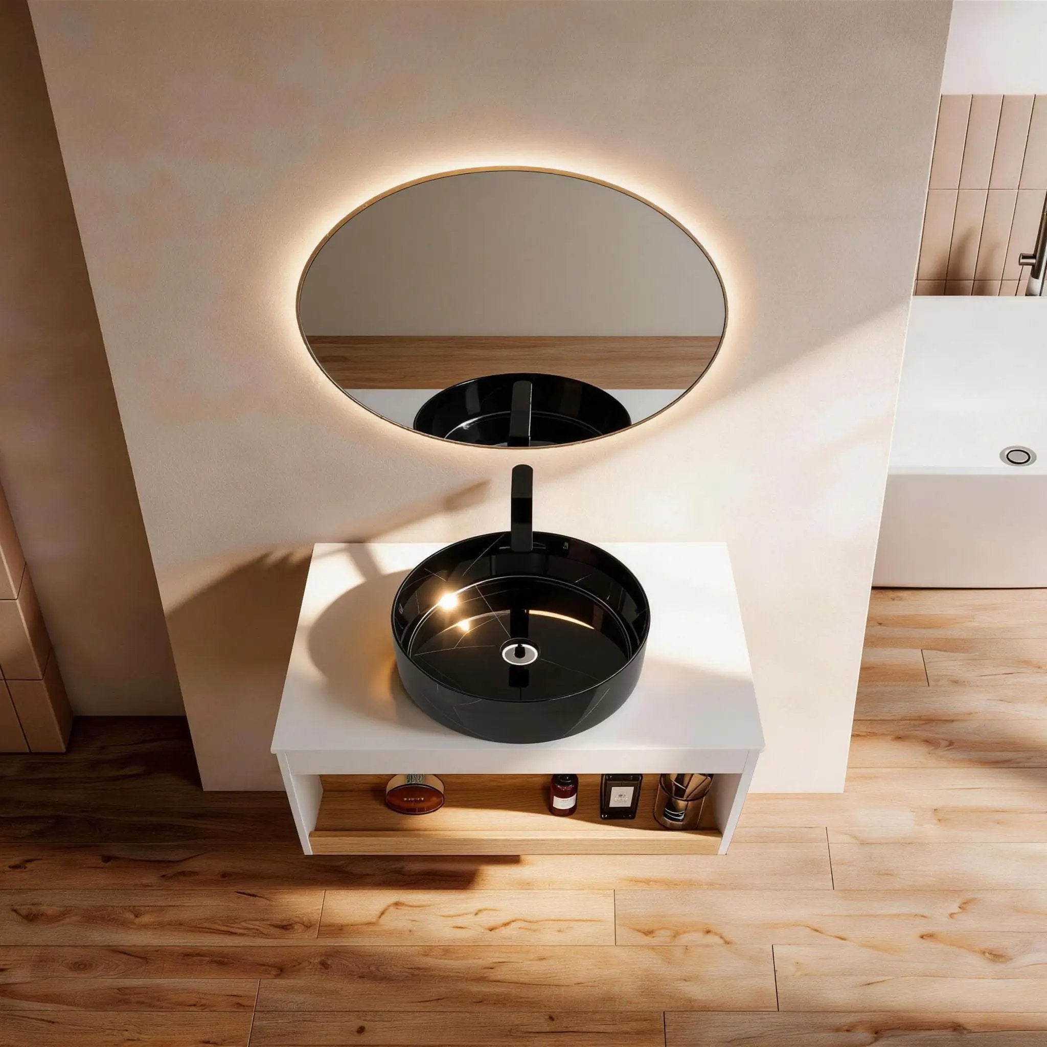 Floating Bathroom Vanity With Vessel Sink With Open Shelf Storage by Unique Piece Furniture