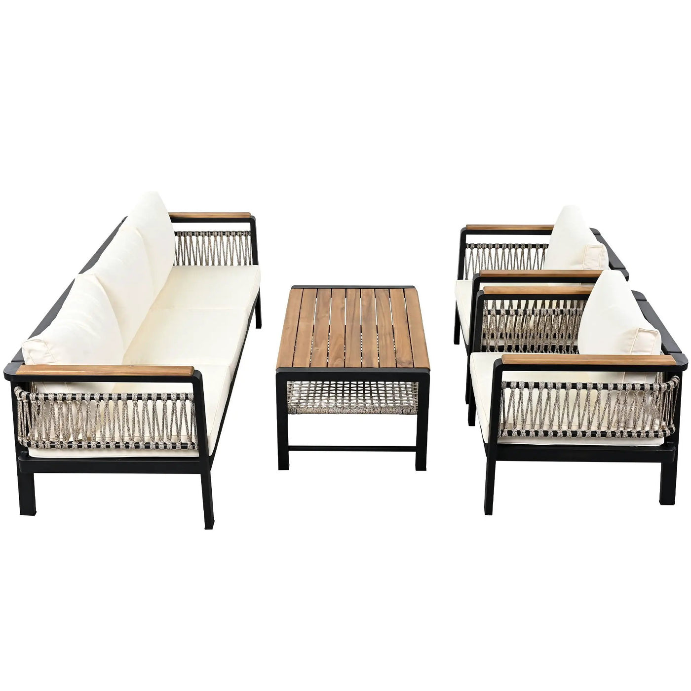 4 Pieces Outdoor Sectional Sofa Set 5 Person Patio Seating Group Outdoor Conversation Set With Cushions And A Coffee Table For Patios by HouseOfZazla