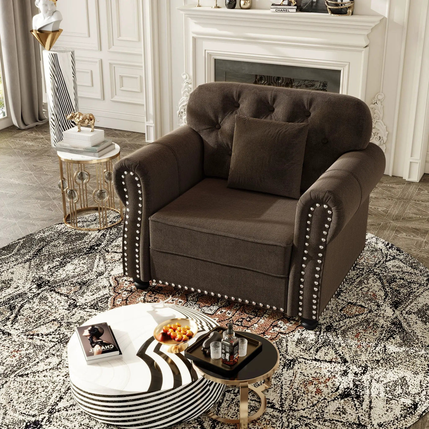 Upholstered Sofa With Nailhead Trim And Rolled Armrests by HouseOfZazla