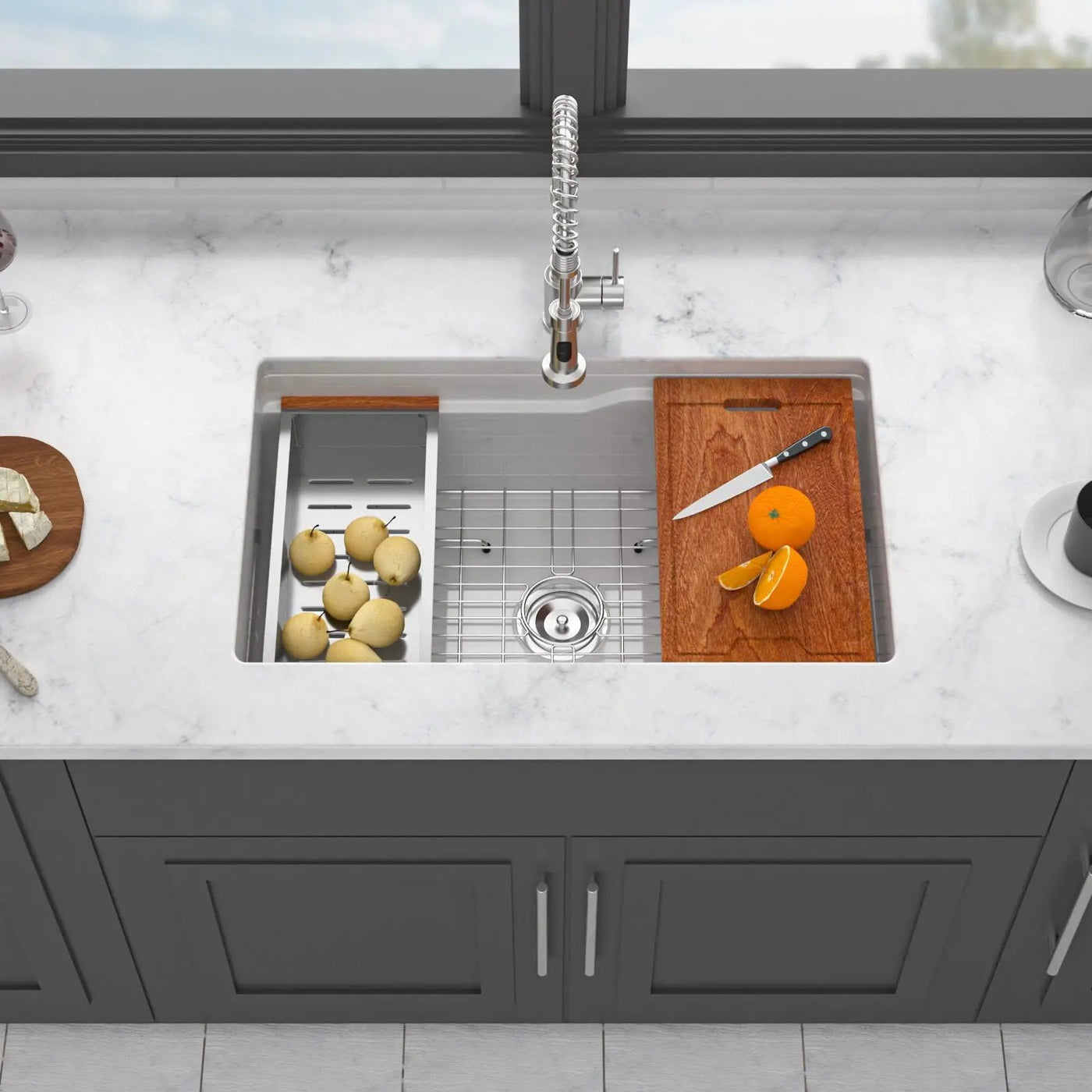 Undermount Workstation Single Bowl Porcelain Ceramic Kitchen Sink by HouseOfZazla