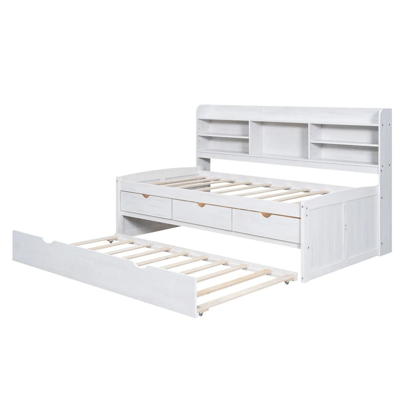 Captain Bed With Built In Bookshelves, 3 Storage Drawers, And Trundle by HouseOfZazla