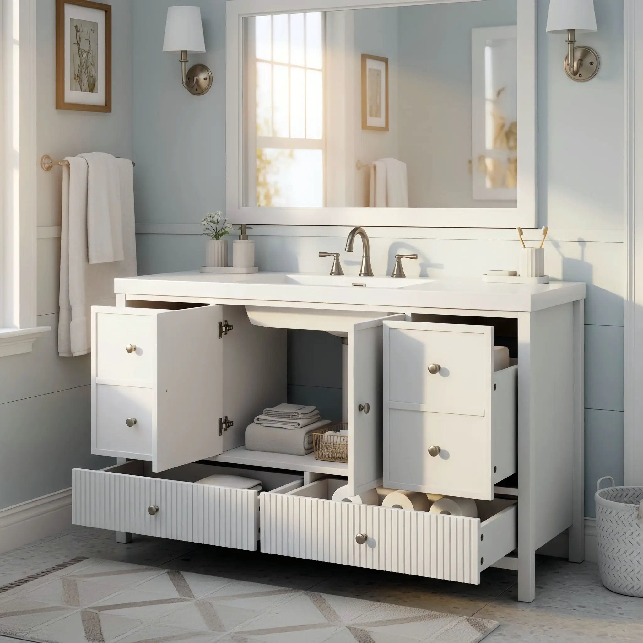 Bathroom Vanity With Separate Sink, Soft Close Doors And 4 Drawers by HouseOfZazla