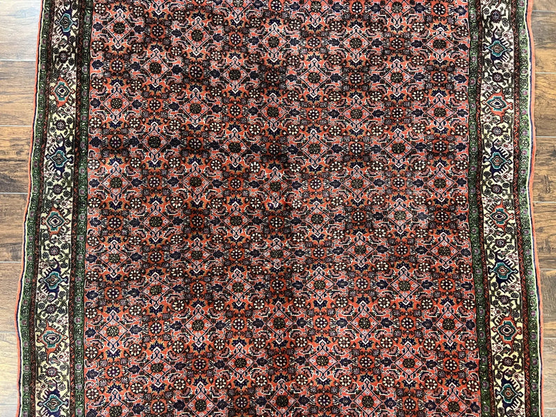 Antique Persian Bijar Rug 5x7, Allover Pattern, Hand Knotted Vintage Wool Tribal Oriental Carpet, Bidjar Rug, Red and Cream 5 x 7 ft, Handmade Rug by Jewel Rugs