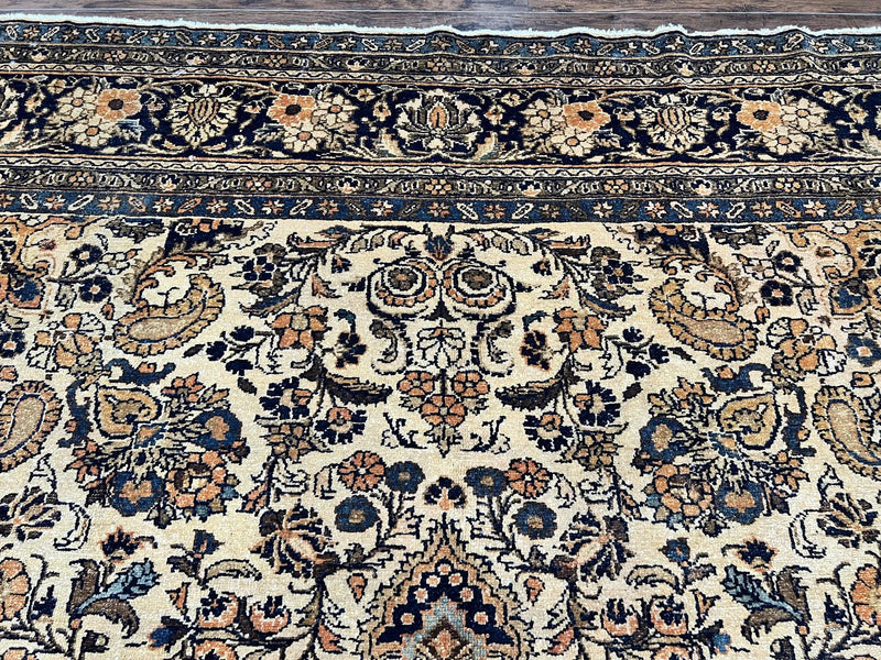 Antique Persian Rug 9x11, Wool Handmade 1920s Oriental Carpet, Persian Hamadan Anjelas Rug, Cream Black, Floral Allover Oriental Rug 9 x 11 Room Sized Rug by Jewel Rugs