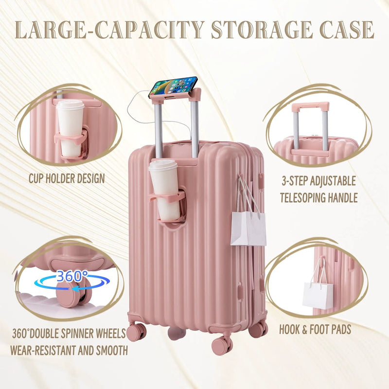 20" / 24" / 28" 3 Pieces / Set Spinner Wheel Luggage, Carry On Suitcase, With Cup Holder & USB Port & Phone Holder by HouseOfZazla
