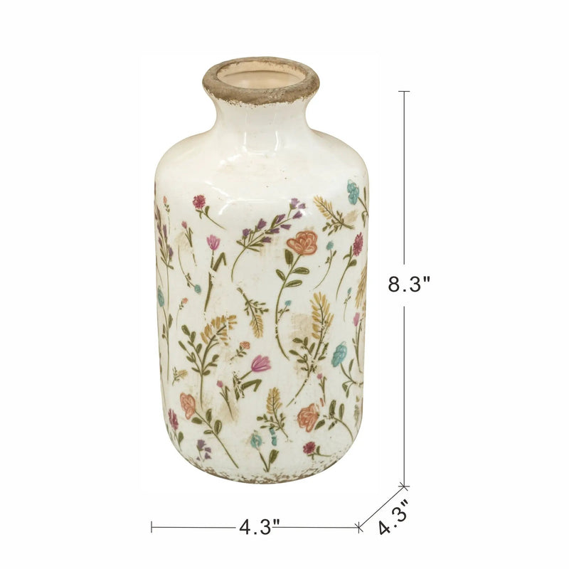 Ceramic Cylinder Vase with Multi-Colored Floral Motifs by HouseOfZazla