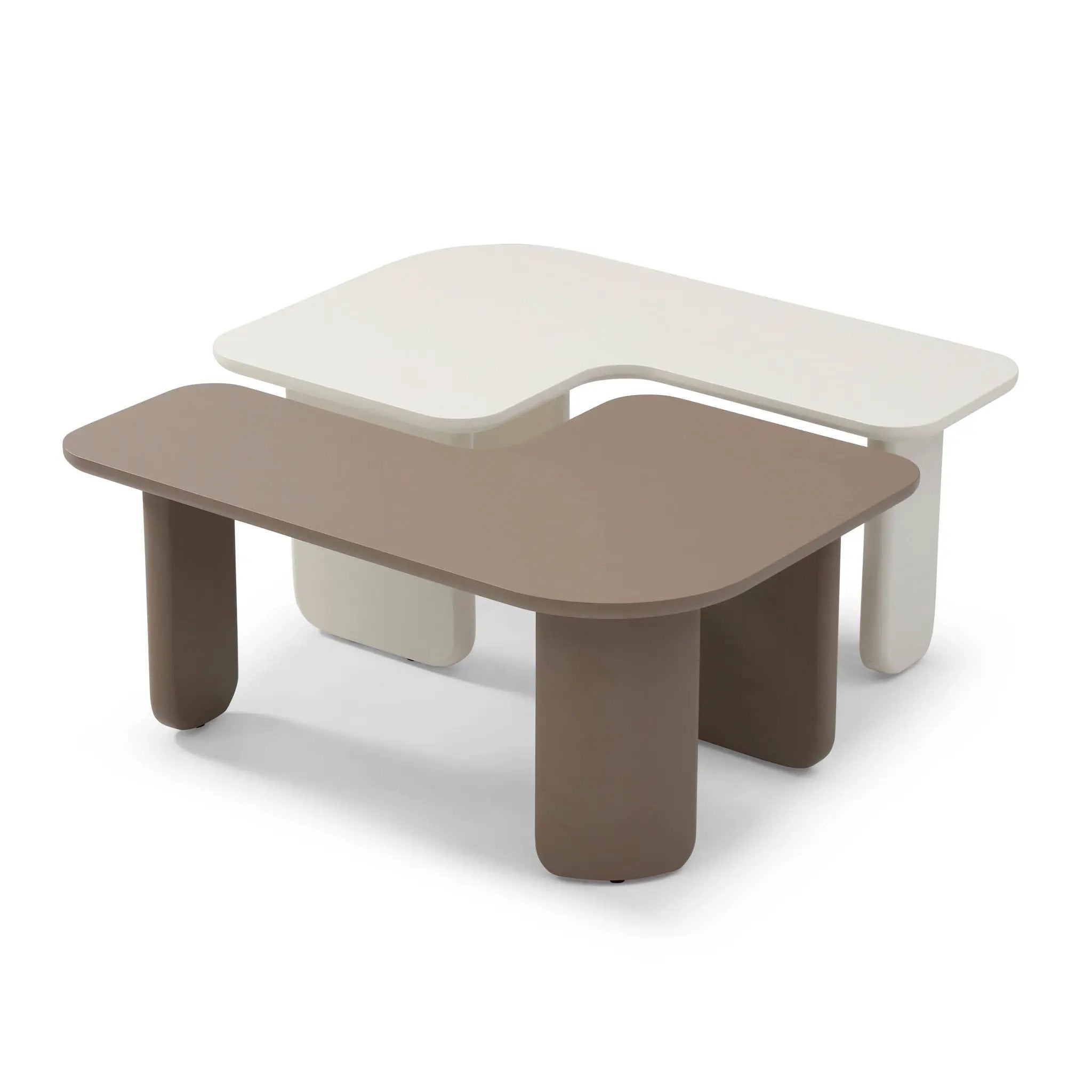 2 Pieces Modular Coffee Table Set, Free Combination - Khaki / White by Unique Piece Furniture