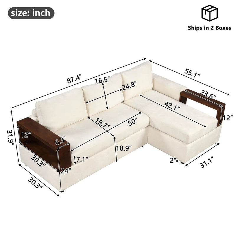 Sectional Sofa Upholstered Sofa Couch With Reversible Armrests For Living Room by HouseOfZazla