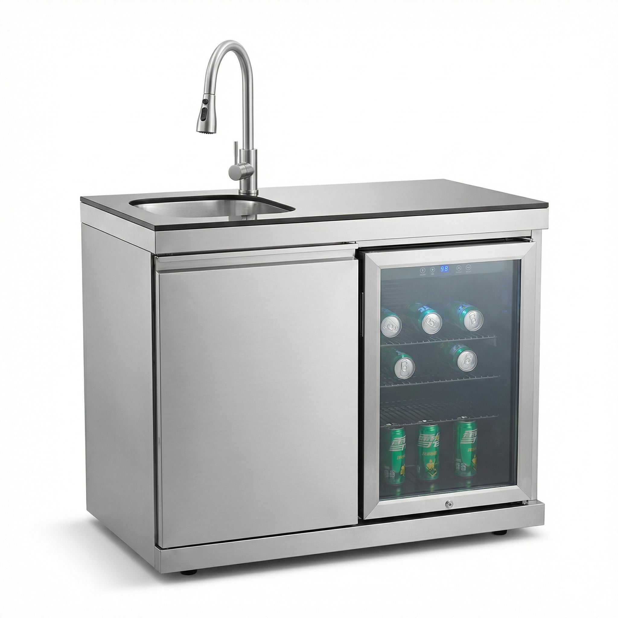 Sink and Fridge Combo for Outdoor Kitchen, 70L Refrigerator and Sink with Pull-Down Faucet by HouseOfZazla