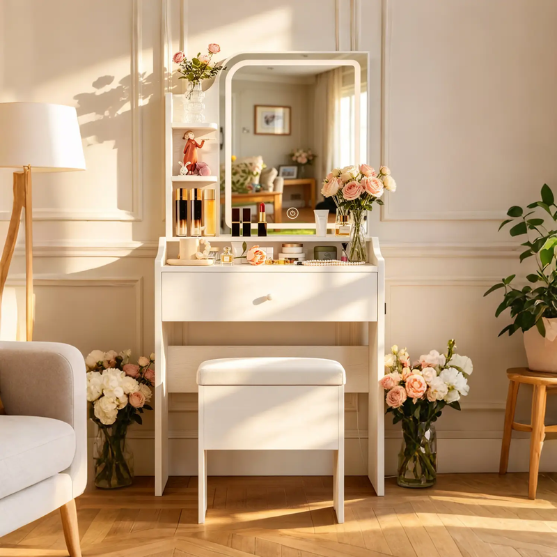White Vanity Set with Smart LED Mirror by HouseOfZazla