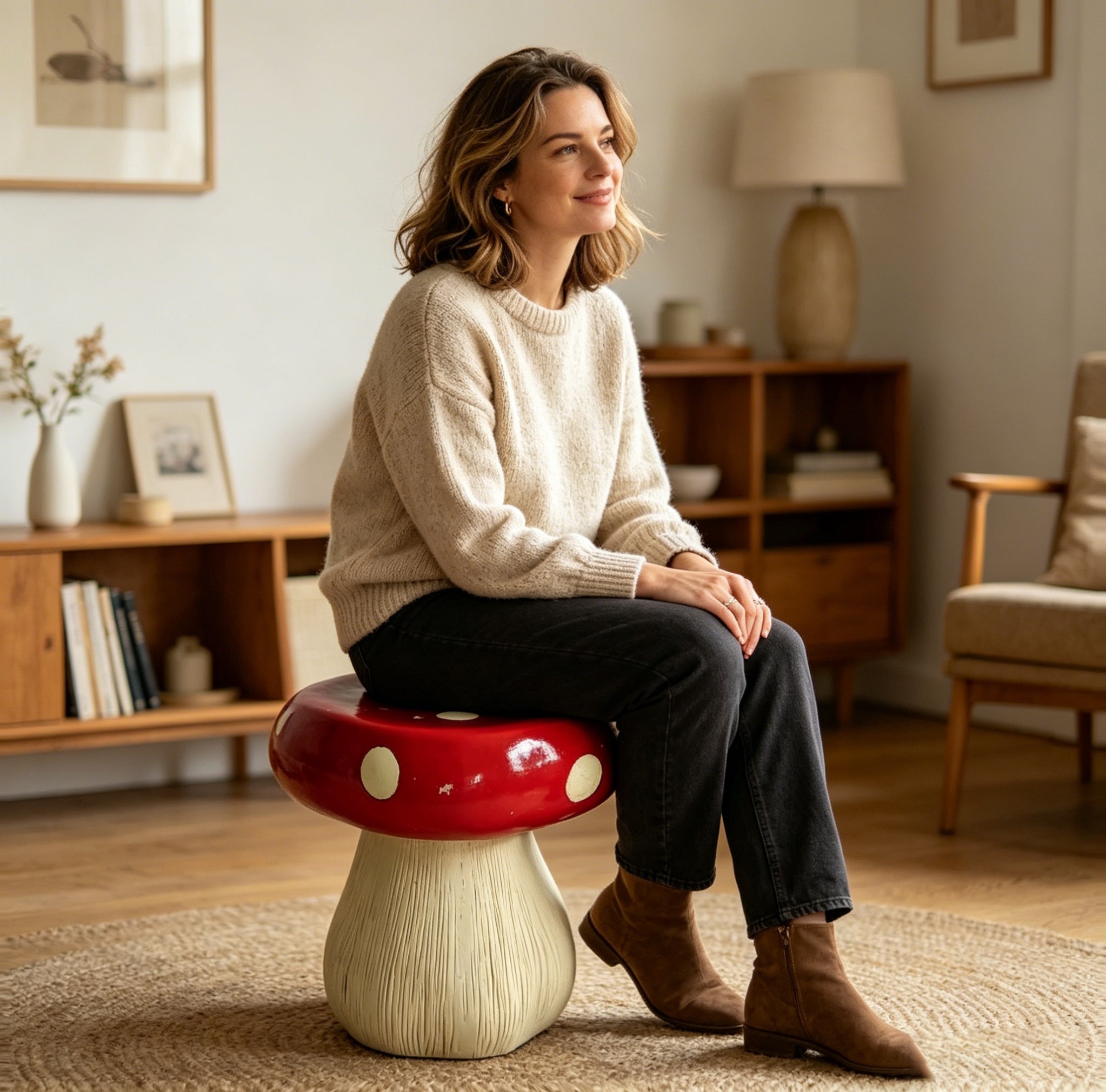 13.8" Oversized Mushroom Statue Stool with Forest Base by HouseOfZazla